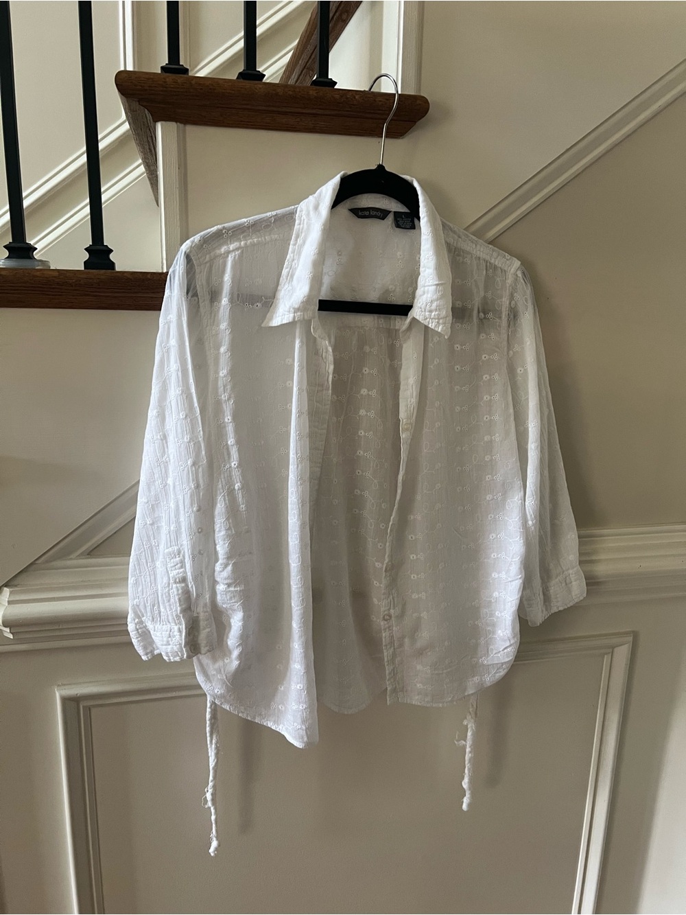 Kate Landry White Lightweight eyelet  Button-Front Shirt